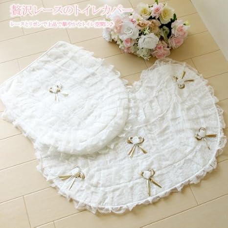 Amazon 贅沢レーストイレカバー2点セット ホワイト 薔薇雑貨 姫系インテリア トイレ用品 リボン トイレマット フタカバー プリンセス トイレ マット タンクカバー ホーム キッチン オンライン通販