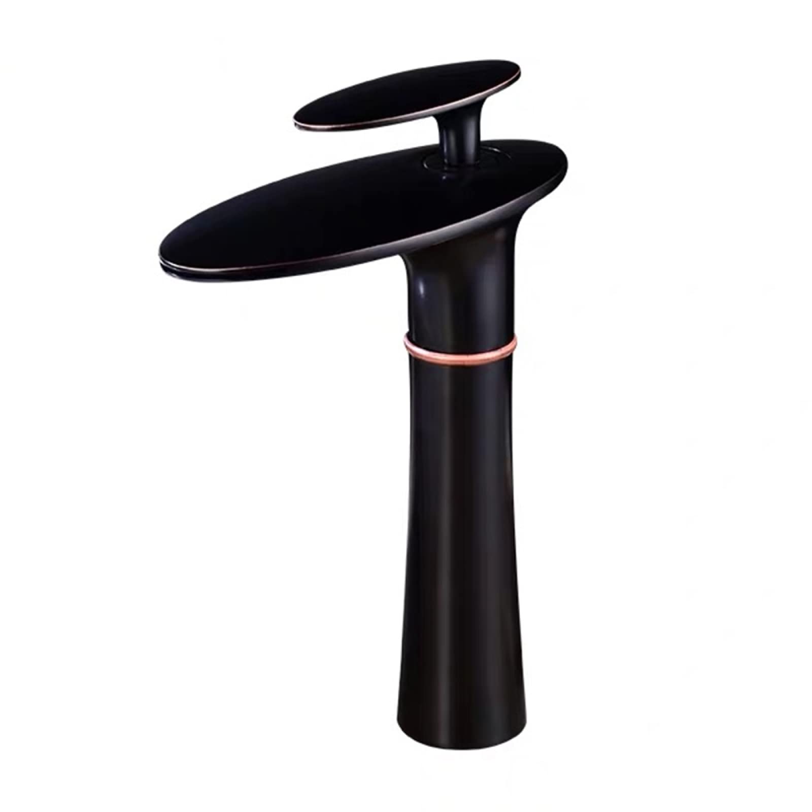 ZYCHSJXA Basin Tap, Hot and Cold Water Sink Brass, Waterfall Spout Single Handle Bathroom Taps Mixer Faucet High, Black(Black,Short)