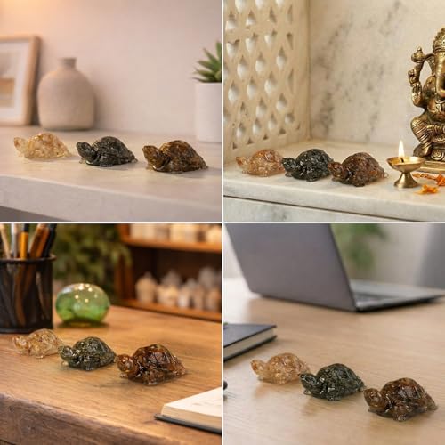 Image of Astrotalk Maha Dhan YOG Tortoise Combo | Resin Pyrite, Citrine & Tiger Eye Turtle for Wealth, Prosperity & Protection | Tortoise for Good Luck for Home Decor & Office | Home Decor for Living Room