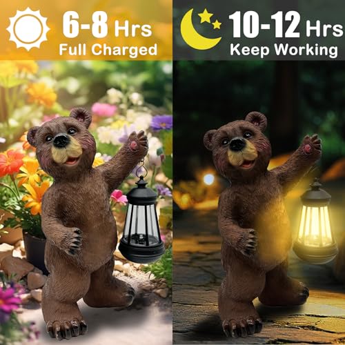 GATSUNS Solar Lantern Garden Statues Decor, 14" Large Outdoor Bear Figurine Lights for Yard Patio Decoration - Unique Christmas Housewarming Gift for Grandma Wowen Mom Brown - Image 3