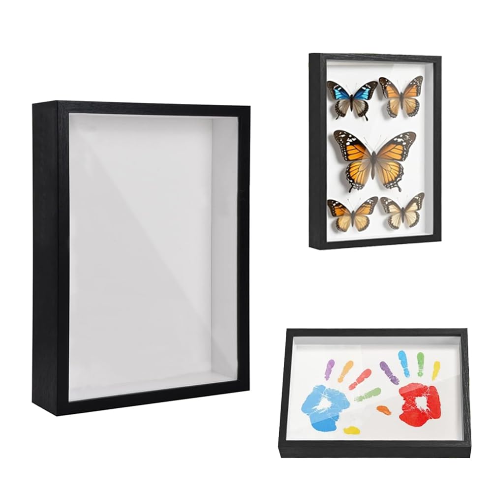 3D Shadow Box Frame, 21 x 29.7 cm Deep Box Frame for Objects up to 3cm, Picture Frame Wooden Deep Box, Picture Frame for Filling for Objects Photos Artworks Memories Flowers Crafts Black