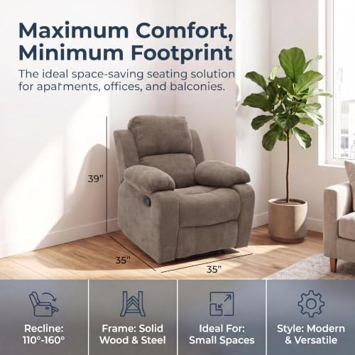Image of Manual Single Lounge Recliner Chair with Adjustable Backrest, Khaki | Manual Chenille Recliner Chair, Adjustable Backrest, Stable Heavy‑Duty Build,Comfortable Chenille Fabric