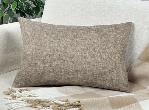 Aiking Home Imitation Burlap Lumbar Pillow Cover 12x18 Inch Vintage Faux Linen Rustic Natural Look 1 Piece Elegance Farmhouse Style Accents Pillow Case for Indoor Use Wheat