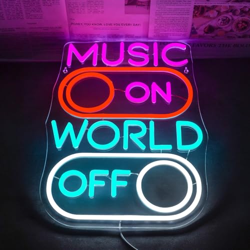 Image of Horseneon Music World Neon Sign LED Neon Lights for Wall Decor Neon Sign Light up Sign for Music Studio, Bar, Club, Party, or Home decor gift for sing lovers