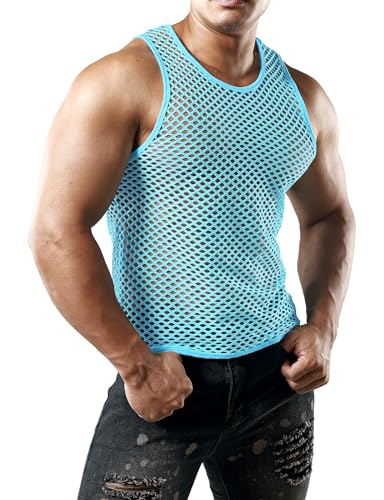 Image of JOGAL Men's Mesh Fishnet Fitted Sleeveless Muscle Top