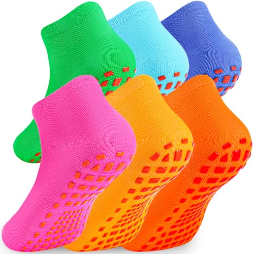 WANZHIHUI Grip Socks for Kids 6 Pairs Grippy Sticky Anti Slip Kid Slippers Non Slip Socks for Boys Girls Yoga Trampoline