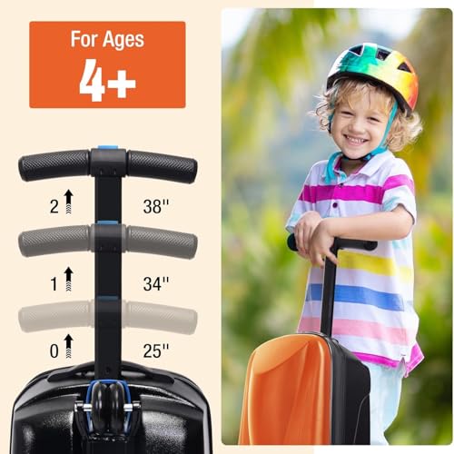 Scooter de equipaje para montar – Maleta rígida plegable 2 en 1 para niños, carrito de viaje multifuncional y combo de scooter, Orange