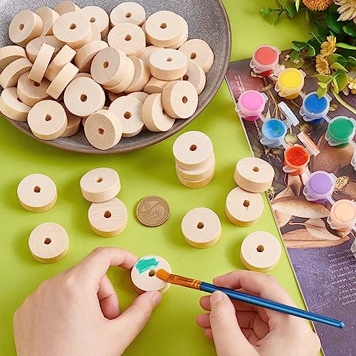 OLYCRAFT 60pcs Unfinished Wood Wheels 30mm Diameter Blank Wood Slices 6.5~7mm Hole Round Wheel Wooden Pieces Unfinished Blank Slices for DIY Project Painting Decoration Crafts - Image 3