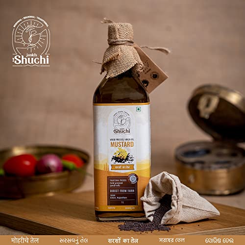 Image of SHUCHI WOOD PRESSED MUSTARD OIL - 1 LTR I ORGANIC COLD PRESSED MUSTARD OIL WITH NO PRESERVATIVES I VIRGIN & NATURAL HEALTHY COOKING OIL EXTRACTED USING LAKDI GHANI /KACCHI GHANI /CHEKKU METHOD.