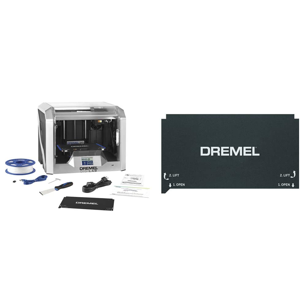 Dremel - 3D40-FLX-01 DigiLab 3D40 Flex 3D Printer with Filament, Flexible Build Plate, Fully Enclosed Housing, Automated 9-Point Leveling & Digilab 3D40 Flex Build Sheets (Pack of 3)