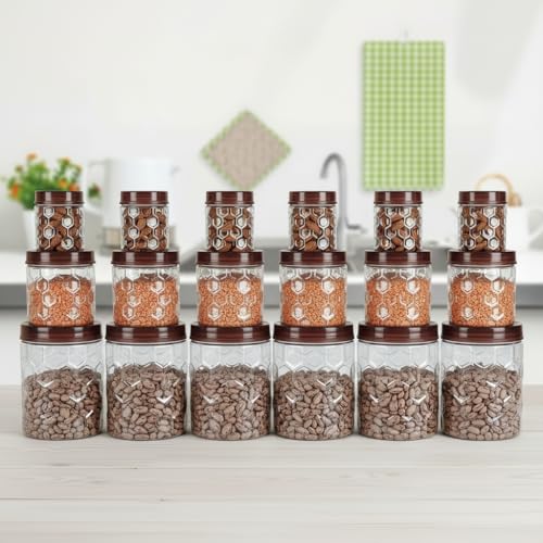 Image of Filox 18-Piece Kitchen Storage Containers Set | Air-Tight Lids | BPA-Free Plastic Grocery Jar Set | 300ml, 650ml & 1200ml | Multipurpose Pantry & Refrigerator Storage Containers