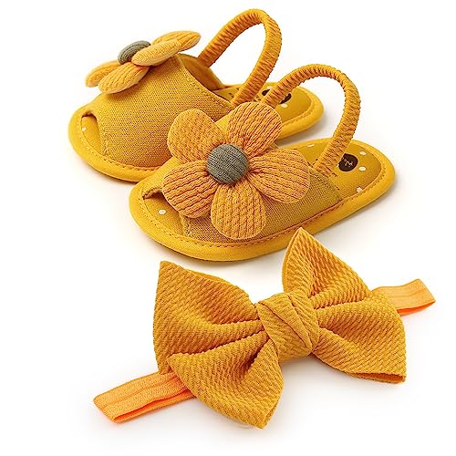 Baby Girls Mary Jane Flats Floral Cotton Sandal And Headband Princess Wedding Dress Shoes Newborn Infant Crib First Walkers Prewalker