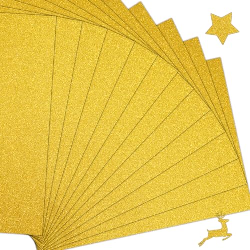 15 Blatt Glitzerpapier zum Basteln, 250g/m² Gold Papier...