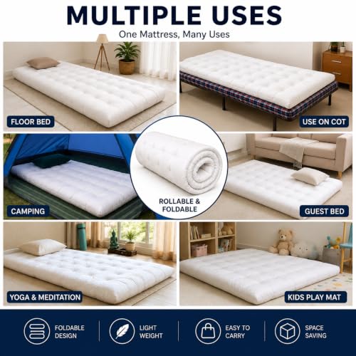 Image of Sleepy Bunny Cotton Mattress Single Bed 4 x 6 Feet | Gadda Single Bed for Floor | Comfortable Bad Gadda for Daily Use | Gadi for Home, Hostel, PG & Guests