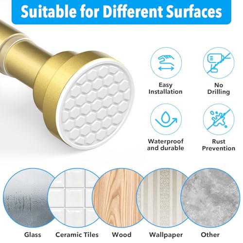 Image of Shower Curtain Rod Gold Tension Rod 36 to 63 Inch Spring Curtain Rod Shower rod Non Slip shower curtain rod 1pcs for Windows No Drilling Adjustable Tension Rods of Curtain Window Closet Kitchen