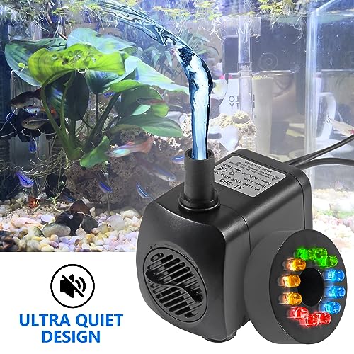 Image of 15W Submersible Water Pump with LED Lights 260GPH Aquarium Fish Tank Water Pump for Pond,Aquarium,Water Feature, Statuary Gardens,Outdoor Fountain(15W 260GPH)