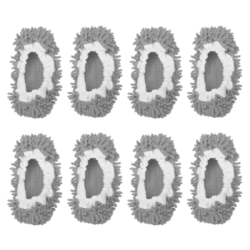 Image of MECCANIXITY Mop Slippers Washable Microfiber Floor Cleaning Shoes Cover Chenille Duster Foot Socks Tools for House Clean, Dark Grey 8 Pack