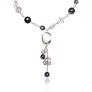 18" Freshwater Pearl Necklace - Real Pearls Strand with Vintage Beaded Charms Baroque Pearl with Round White Pearl & Agate, Onyx & White Porcelain, Silver Clasp Luxury Jewelry Gift