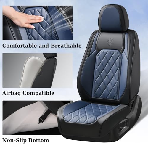Image of Coverado Seat Covers, Car Seat Cover Front Seats, Luxury Faux Leather Seat Cover, Black and Blue Seat Cover, Car Seats Protectors Waterproof, Automotive Seat Covers Universal Fit for Most Cars