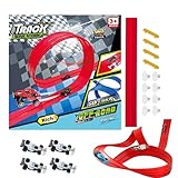 Autorennbahn Rennbahn 4 M Für Rennwagen, D-ual Rennstrecke Rampen, Biegsame Rennstrecke Für 1:64 Autos, Flexible Renn-Strecke, Biegsame Aufrollbare Rennspiele, Auto Rampen Spielzeug Für Kinder