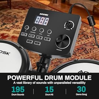 AODSK Electric Drum Set with Quiet Mesh Pads,Electronic Drum for Beginner,USB MIDI,Throne,Headphones,Sticks, Included 15 Kits and 195 Sounds (AED-403-Teenagers Beginners)