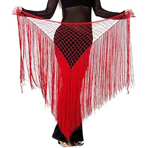Whitewed Fishnet Spanish Tribal Gypsy Belly Dance Costume Tassel Hip Scarf Tassel Scarves Cover