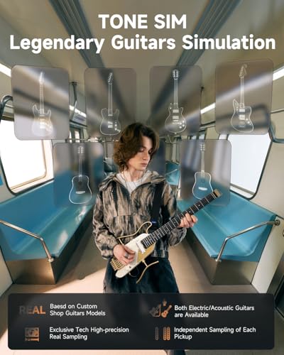 Donner HUSH X PRO Electric Guitar Kit - Smart Travel Guitar with Dozens of Preset Combinations, 7 Tone Sim Options, White-Luxe - image 3