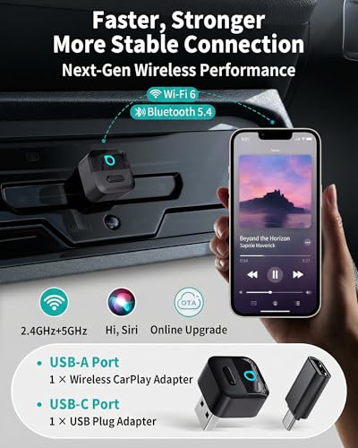 Image of OTTOCAST Mini Pico 2026 Wireless CarPlay Adapter for iPhone & Android - Plug and Play WiFi 6 Bluetooth 5.4 Android Auto Adapter (Brown)