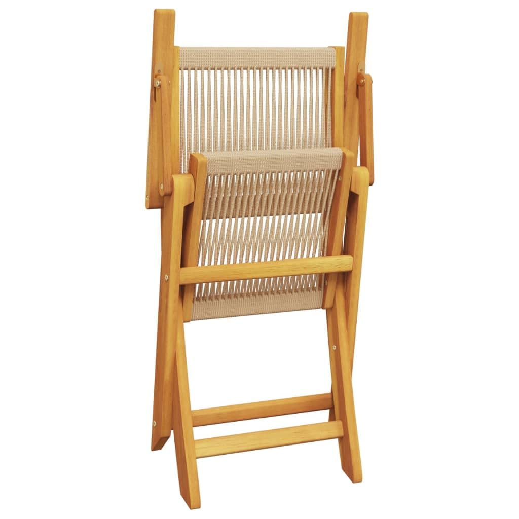 Set da Bistrot 3 Pezzi Pieghevole in Legno Massello di Acacia e PP | Tavolo tondo pieghevole con due sedie beige resistenti per arredare con stile terrazzo, balcone o piccolo giardino.