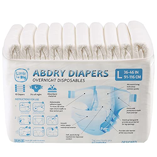 LittleForBig 5500-5800 ml Erwachsenen Windeln 10 Stück - ABDry Weiße Windeln (L)