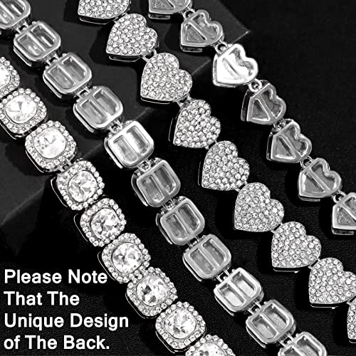 Women's 18+20'' Zinc Necklace, Clustered Diamond Tennis Chain & Heart Necklace Set, Hip Hop Jewelry, Gold, Cuban Link, for Female, Gifts3
