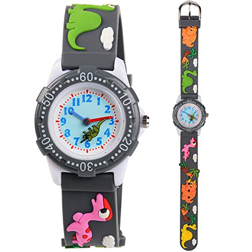 Venhoo Kids Watches 3D Cute Cartoon Waterproof Silicone Children Toddler Wrist Watches for Boys Little Child (Gray Cute Dinosaur)