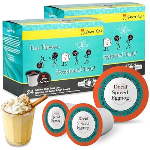 Smart Sips, Decaf Spiced Eggnog Coffee, Medium Roast, Decaffeinated Gourmet Flavored Coffee Single Serve Pods for Keurig K-Cup Brewers, 48 Count Cover