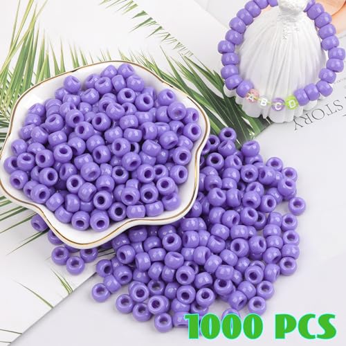 Image of 1000Pcs Pony Beads Bracelet 9mm Purple Plastic Barrel Pony Beads for Necklace,Hair Beads for Braids,Key Chain,Jewelry Making (Purple)