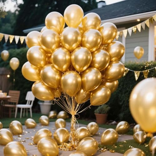 Image of 300 Pcs Gold Metallic Chrome Balloons 12 inch Gold Helium Party Balloon for Wedding Baby Shower Christmas Birthday Party Decoration