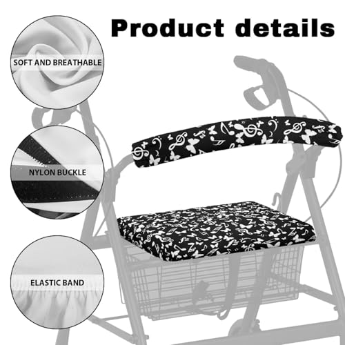 Image of Music Butterfly Rollator Walker Seat and Backrest Covers for Seniors Women Universal Walkers Seat Covers