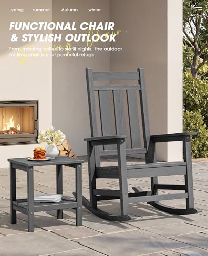 Image of KINGYES Oversized Outdoor Rocking Chair Set of 4, HDPE Patio Rockers, Gray