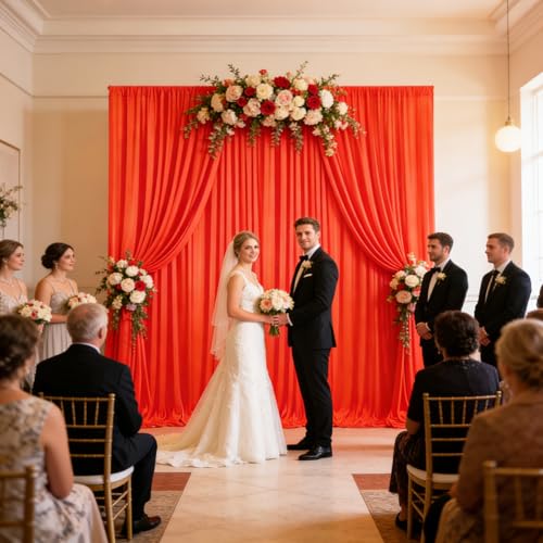 Image of 10ft x 10ft Deep Orange Backdrop Curtains for Parties, Polyester Fabric Backdrop Drapes with Rod Pockets for Weddings, Birthday, Halloween,Christmas Party Background Curtain, 2 Panels