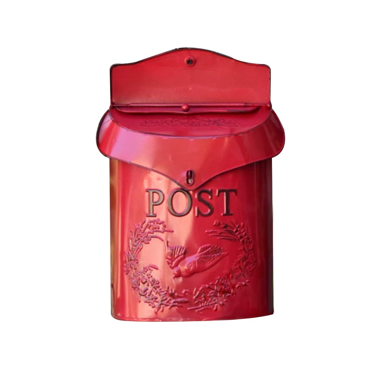 Tenthome Red Wall Mount Letterbox Post Box Mailbox Suggestion Box Vintage Iron Distressed Metal Country House Outdoor Home Decoration (Red)