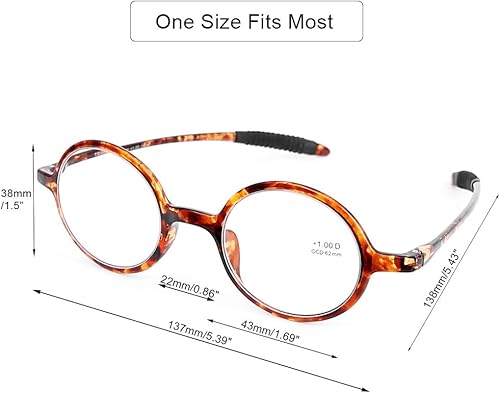 Miniatura 8 de DOOViC Lentes de lectura redondos, flexibles, ligeros, con diseño de tortuga para hombres y mujeres +1.25 de fuerza