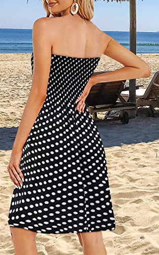 Image of Zyyfly Tube Top Dress Women Summer Beach Coverup Stretch Smocked Strapless Dress