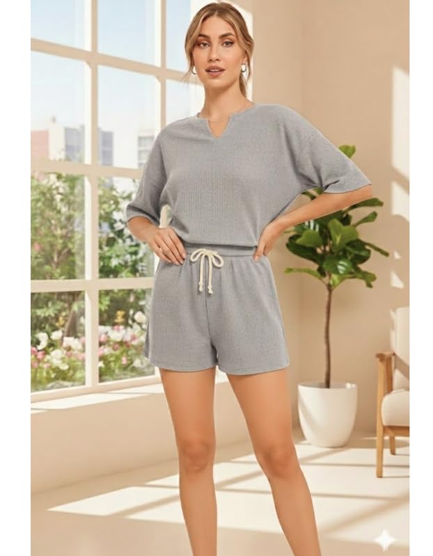 Image of KSHS Women Cotton Night Suit Top & Shorts Set | Loose Fit Printed Nightwear Co Ord Set Stylish Western | Soft Breathable Sleepwear Shorts with Pocket for Women