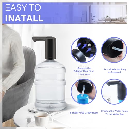GALASALA Water Dispenser for 5 Gallon Bottle, Universal 2-Motor Faster Pumping, Portable Silent Electric USB Charging 5 Gallon Water Pump, (Remove The Adapter Ring Before Use), Black. - Image 5