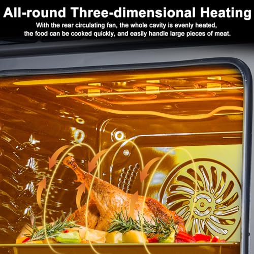 Built-in Electric Ovens with 5 Automatic Recipes, Single Wall Oven 24", 3000W, 240V, 2.5 CF Convection Built-in Oven, Stainless Steel, Touch Control, Timer, Safety Lock