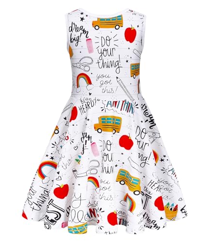 WonderBabe Back to School Dress Girls Summer Sleeveless Casual A-line Midi Dress Toddle Girls First Day of School 0utfit2