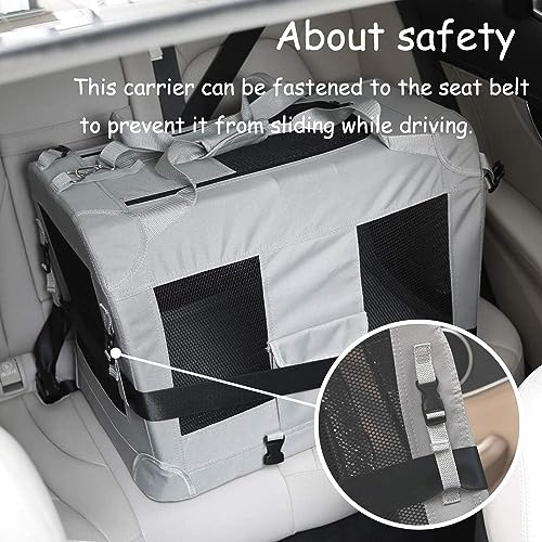 Image of Extra Extra Large Cat Carrier Soft Sided, Portable Small Dog Carrier for 2 Cats, 24 inchx16.5 inchx16 inch Car Travel Folding Comfortable Design with Litter Box and Bowls, Grey+ Litter Box+ Bowl*2