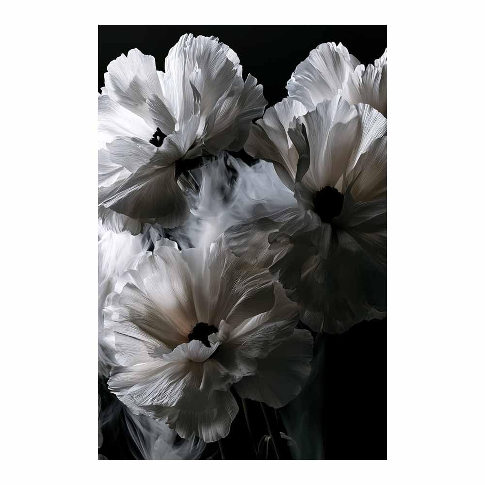 HOQIU Black And White Prints Smoky Whites Poppy Bloomsss canvas wall art, painting and decor, for Living Room Bedroom Home Decoration(Multicolor)-60x80cm Unframed