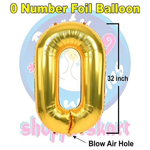 Image of Golden 32 Inches 0 Numbers Shape Large Big Foil Helium Balloons For Party Decorations In Happy Birthday Anniversary Office Items Materials Set Pack, Pack of 1