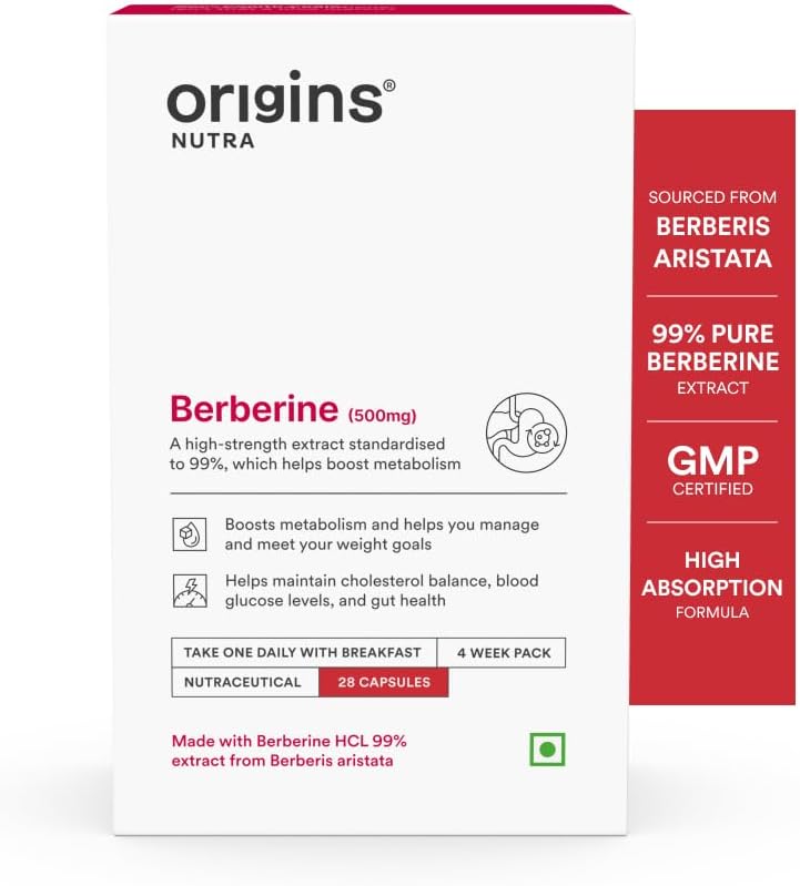 99% Pure Berberine HCL 500 mg | Supports Energy Levels, PCOS & Hormonal Balance | GMP Certified | 28 Veg Capsules | Pack of 1