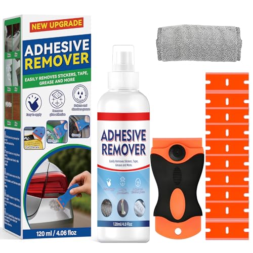 JOYAONE Adhesive Remover Spray Car Sticker Remover Effortlessly Erase Multi-Surface Residue Glue Remover for Tap Decals Glue Chewing Gum Label Remover with Strong Scraper & Towel
